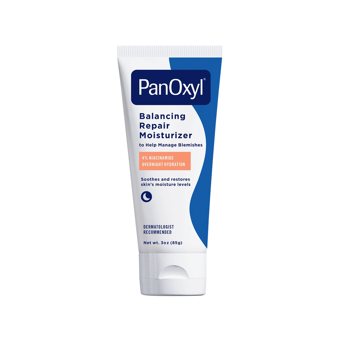 Squeeze tube of a PanOxyl Balancing Repair Moisturizer.