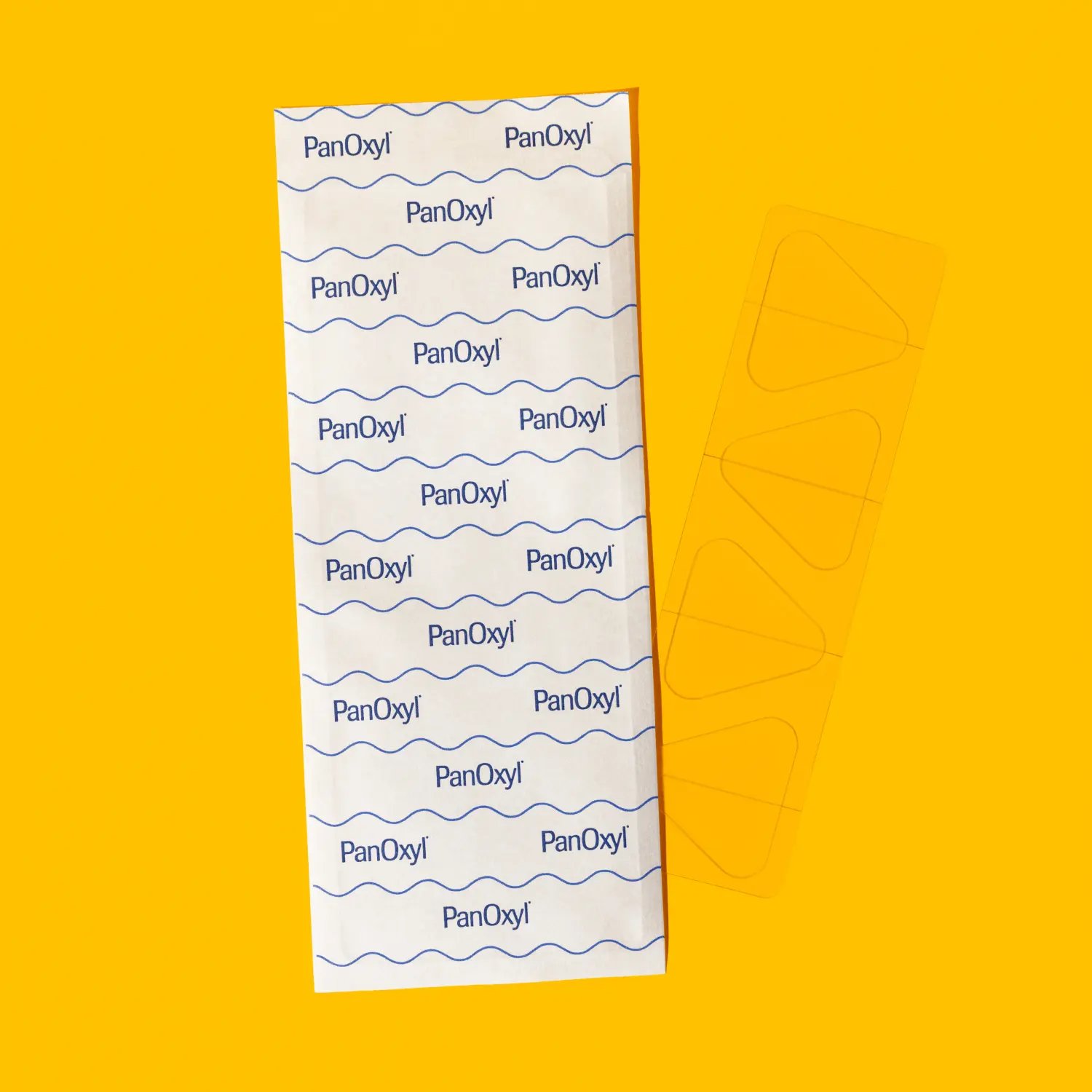 PanOxyl Aftercare Brightening Patches on an orange background