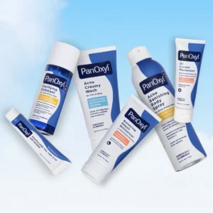 All PanOxyl products together on a sky background.